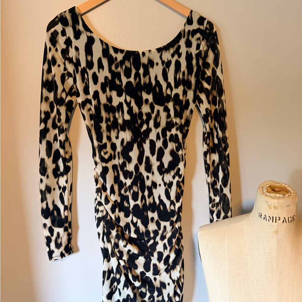 Guess Leopard Print Long Sleeve Dress